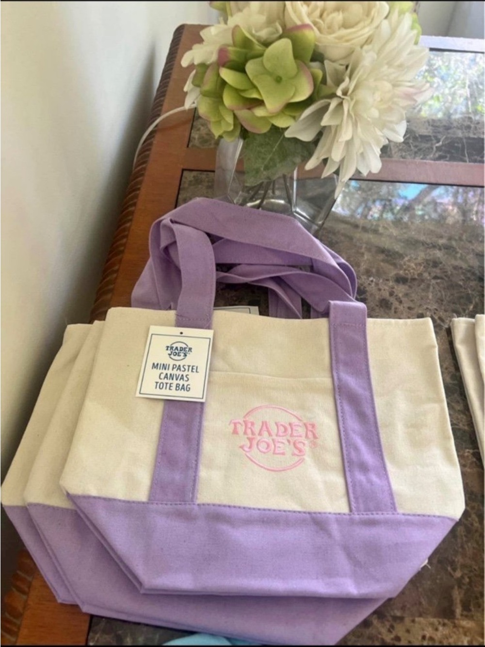 2 Count Trader Joes mini tote bag Purple New